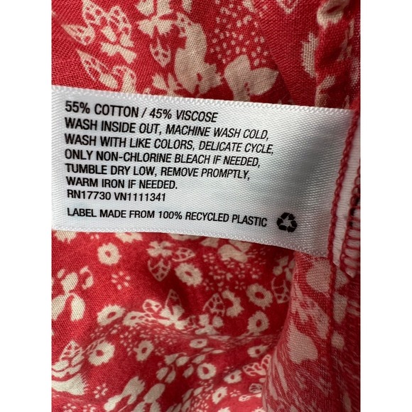 Knox Rose Red Floral 3/4 Sleeve Button Up Womens Blouse Size Large - Picture 4 of 4